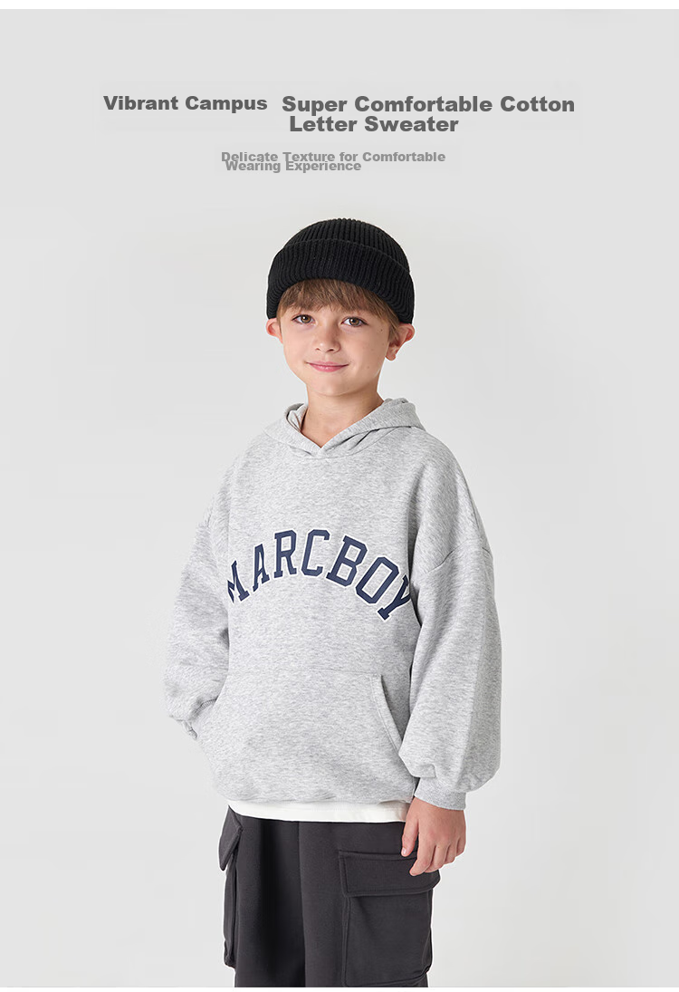 MARC&JANIE Boys' Energetic Preppy Hooded Sweatshirt, Children's Top, Kids' Clothing, Spring And Autumn Style, 241160 1