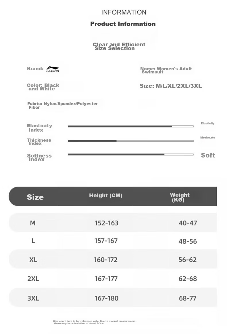 Li-Ning One-Piece Swimsuit for Women, Boyshort Style, Body-Shaping, Waist-Cinching, Contrasting Colors, High-Elasticity, Breathable, Hot Spring Resort Swimwear, 028 Black And White, Size L 8