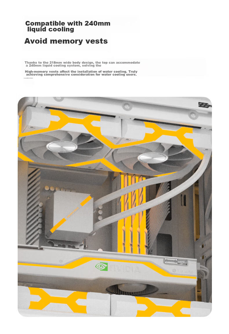 Golden Field Jianyu Jibai Wide Desktop Computer Case, Front Panel without Fan/fully Compatible with 240mm Water Cooling/M-ATX Motherboard/180mm Radiator Height Limit 4