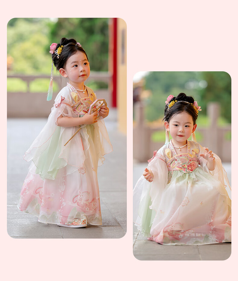 Menghu Xiaotianxia Hanfu Girls' Dress, Mid-Autumn Festival New Style Children's Fairy-Like Dress, Performance Princess Dress, Blue, Size 130 15