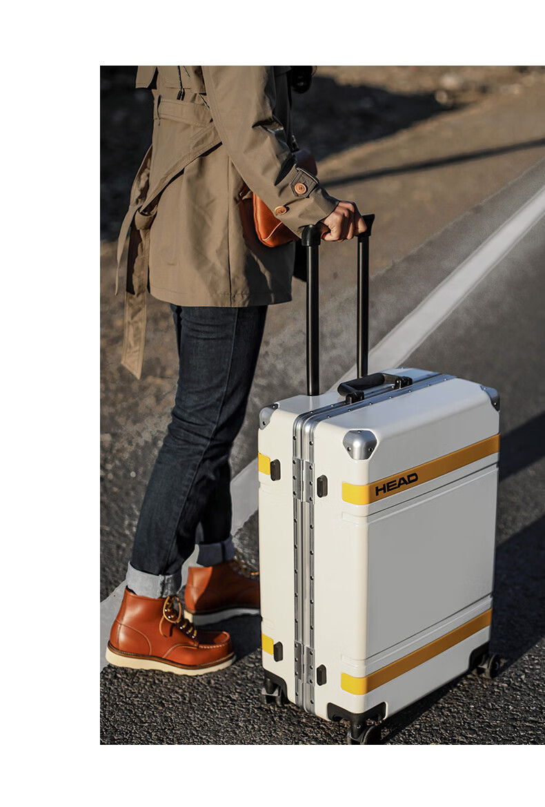 HEAD Aluminum Frame Suitcase for Men And Women, 28-Inch Password Lock Luggage, White And Yellow Color, 28 Inches 14