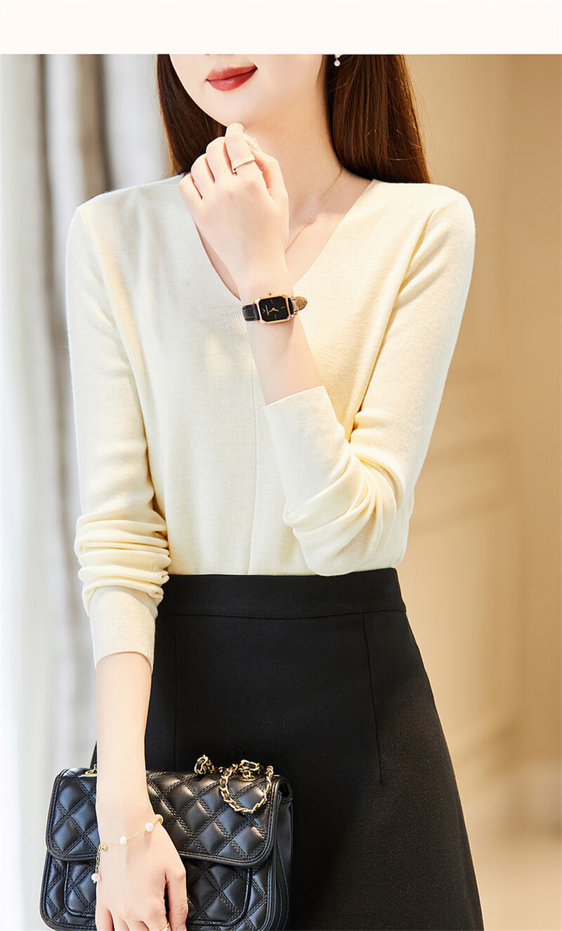 Dme Spring And Autumn V-Neck Loose-Fitting Sweater Base Layer Casual Style Knit Top for Women, Camel Color, L Size 7