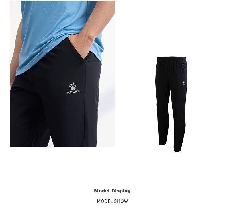 KELME Quick-Dry Sports Pants, Summer Lightweight Breathable Ice Silk Tapered Jogger Woven Casual Trousers, Black, Size L 9