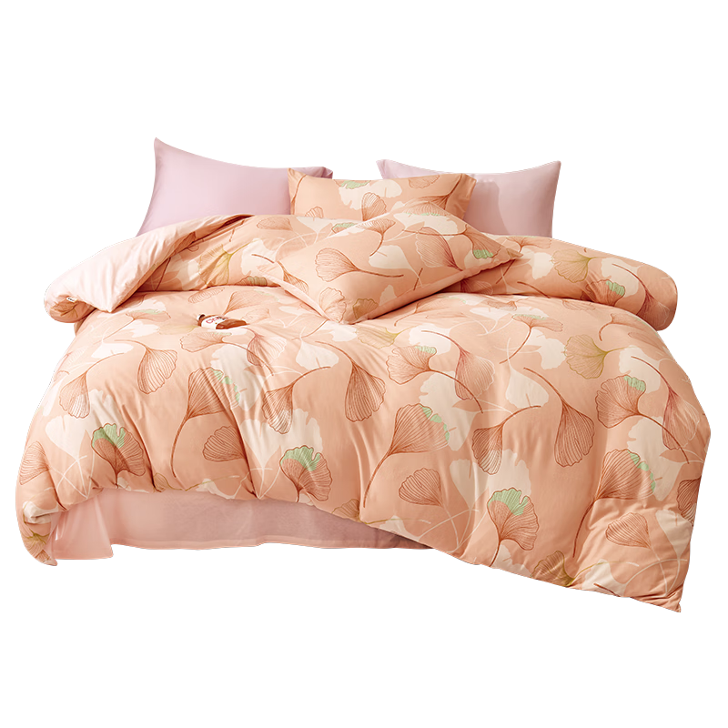 Hengyuanxiang All-Cotton Four-Piece Set, Class A Knitted Nai Tei Cotton, 100% Pure Cotton Bedding Set, Ginkgo Leaf Pattern, 2.2*2.4m
