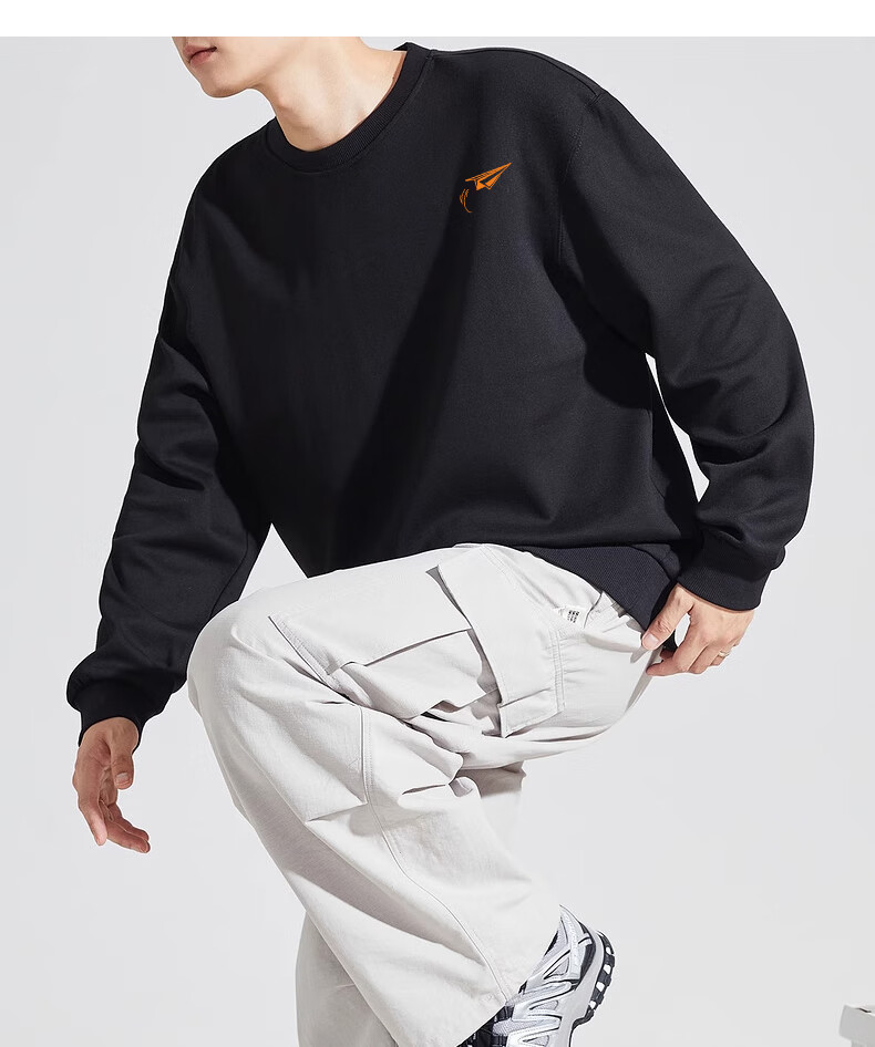 Huili Men's Sweatshirt, 320g Heavy Cotton, Autumn Long-Sleeve T-Shirt, Inner Layer Round Neck Undershirt, Men's Top Outerwear, Black, Size L 2