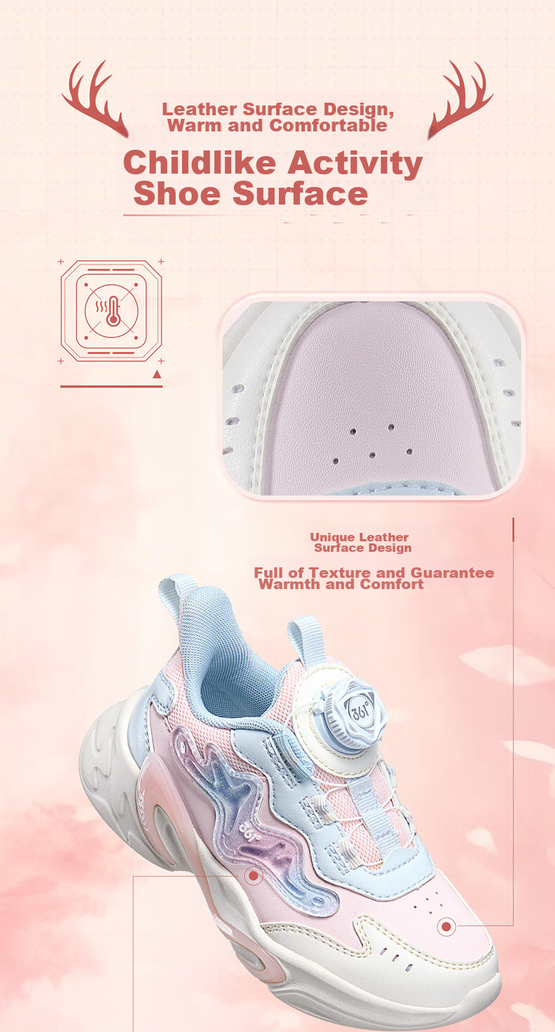 361° Children's Shoes, Kids' Sports Shoes, Winter Girls' Lightweight Leather Casual Shoes with Rotary Buckle, Blue, Size 32 7