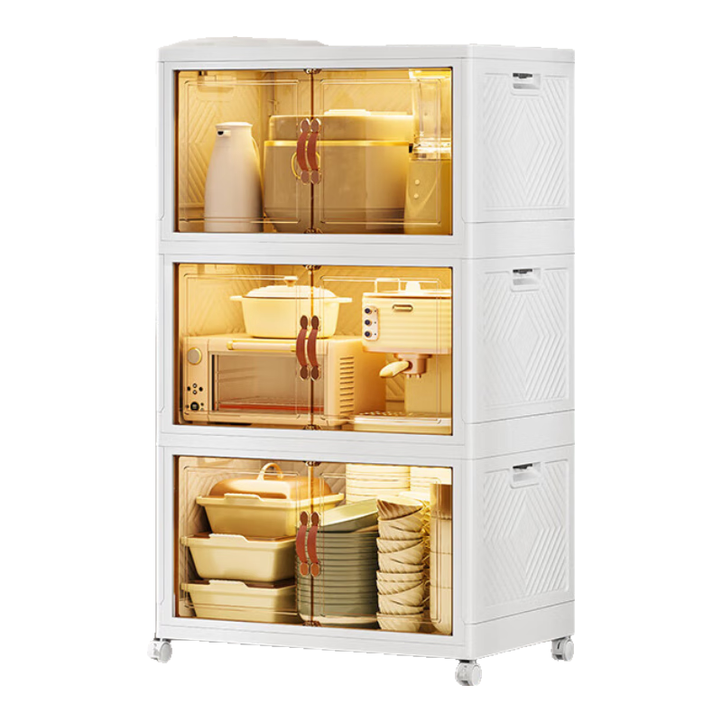 JEKO&JEKO Kitchen Storage Rack, Floor-Standing Organizer Cabinet, Dish Cabinet, Sideboard, Snack And Seasoning Cabinet, Extra-Large Three-Tier