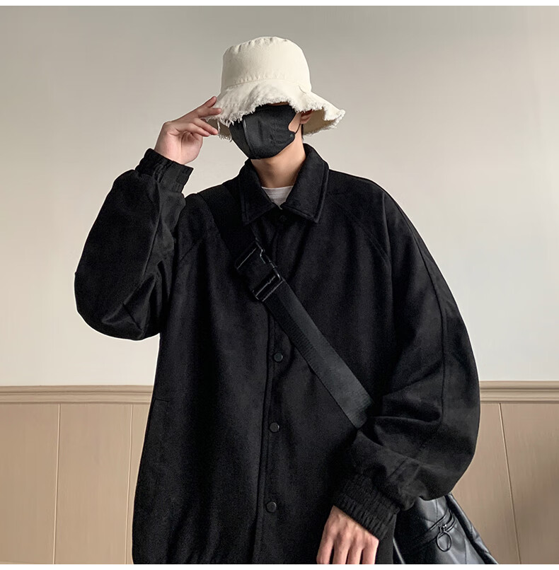 Dingfengbaoluo Men's Jacket, Summer Casual Loose Trendy Suede Coat, American Baseball Style YM9921, Black, 3XL 5
