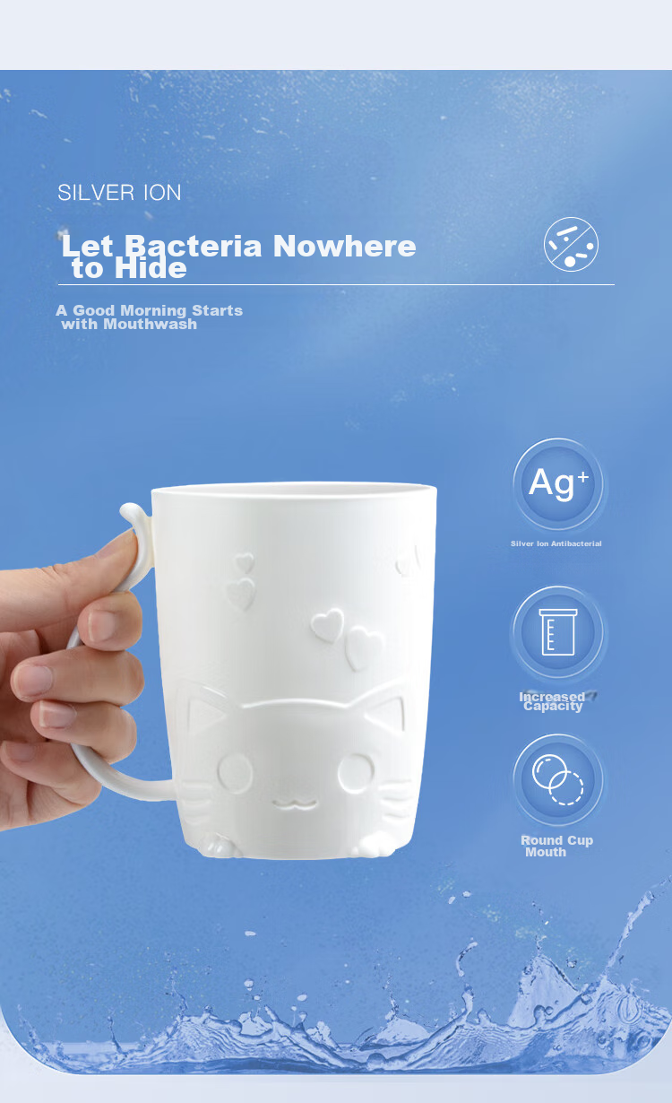 FOOJO Mouthwash Cup with Long-Lasting Antibacterial, Thick Toothbrush Cup for Men And Women, Dorm Water Cup, Tooth Cleaning Mug, Cute Cat Desig 3