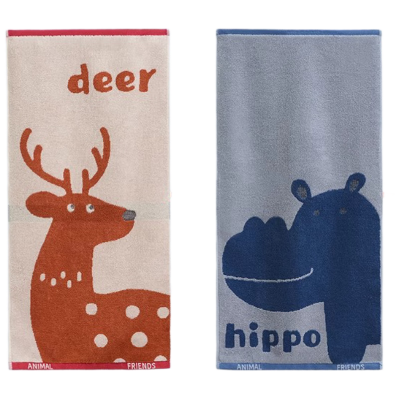 Grace Pure Cotton Towel, Combed Siro Spun Forest Awakening Cartoon All-Cotton Household Face Towel, Absorbent Sports Towel, Brown + Blue
