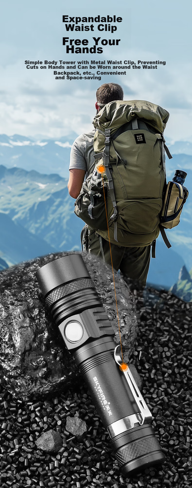SkyFire Flashlight with High Brightness, Long Battery Life, Outdoor Survival, Super Bright, Rechargeable, Mini, Compact for Beach Combing 7