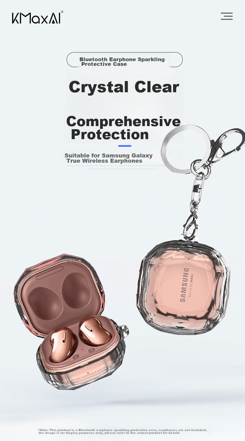 KMaxAI Protective Case for Samsung Galaxy Buds 2 Pro/ANC True Wireless Earphones, Compatible with Buds Live/FE Pure Color, with Hook, Glossy Hard Shell, Transparent 1