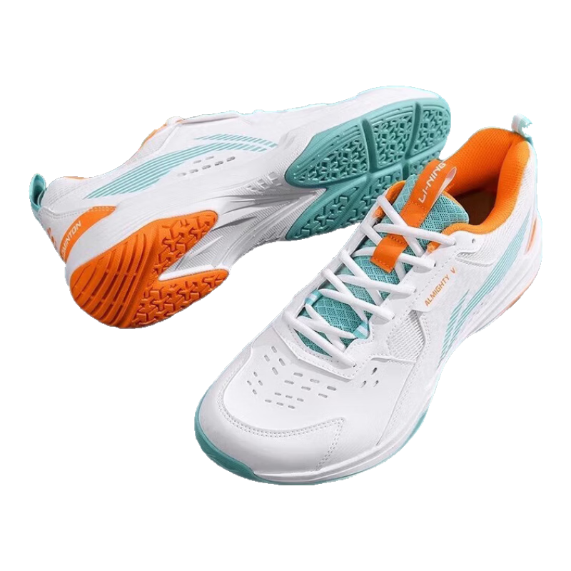 Li-Ning Badminton Shoes All-Round King V Unisex Shock-Absorbing Training Shoes, White/light Pine Green AYTT001-2 White/green, Size 40