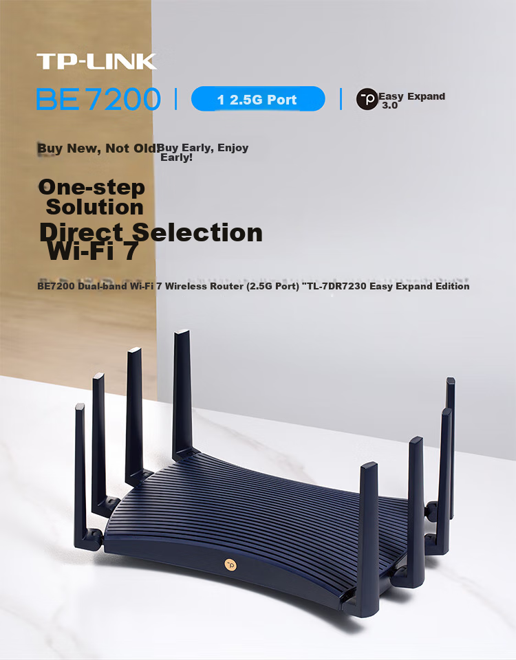 TP-LINK BE7200 WiFi 7 Gigabit Dual-Band Wireless Router, 2.5G Ethernet Port, 7200M Gaming Router, 9 High-Efficiency FEM, Gaming Acceleration, 7DR7230 1