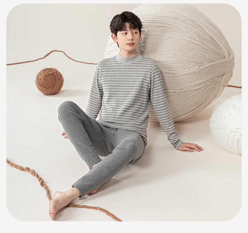 YING BO LUN Youth Kids Thermal Underwear Autumn Set Thickened Cotton Sweater School Uniform Essential 81211 Coffee Stripes 180 5