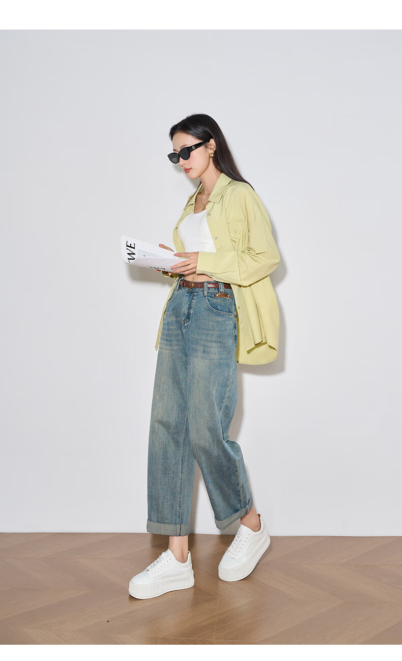 Oulain Casual Versatile Jeans for Women, Autumn Comfortable Retro Cropped Dad Pants, Denim Blue, XL 6