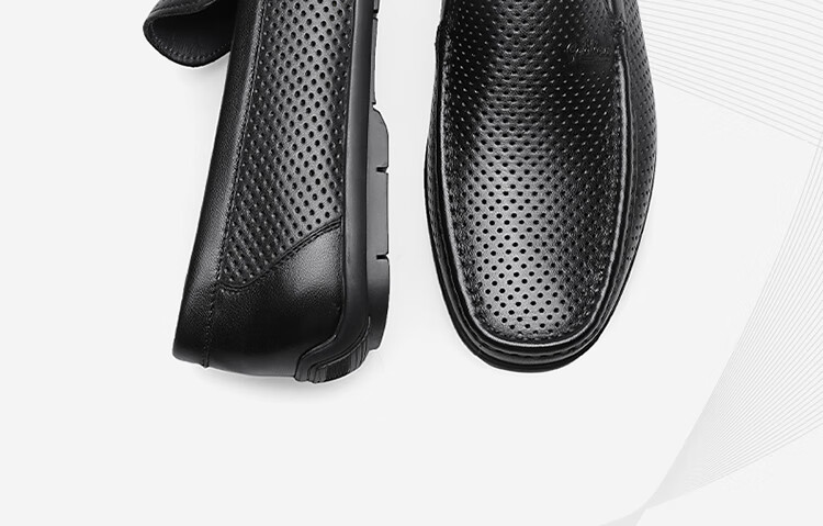 Goldlion Men's Shoes, Breathable Perforated Business Casual Shoes, Hollow Driving Shoes, 567820080ALD, Black, Size 37 7