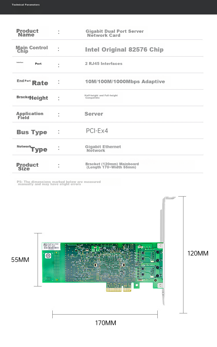 EB-LINK Intel 82576 Chip PCI-E X4 Gigabit Dual-Port Server Network Card with Two Ports, Soft Router ROS Aggregatio 10