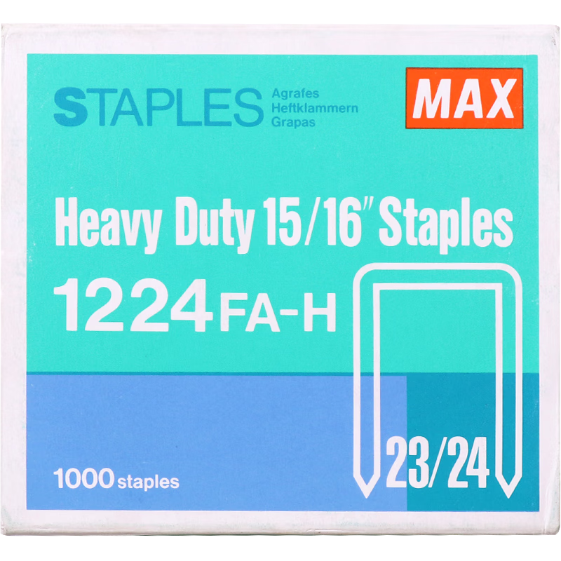 MAX Maksijia Thick Large Staples, Strong Penetration And Less Clogging, 1000 Pieces/box, Heavy-Duty Large Size Staples Suitable for Staplers, 23/24 1224FA-H