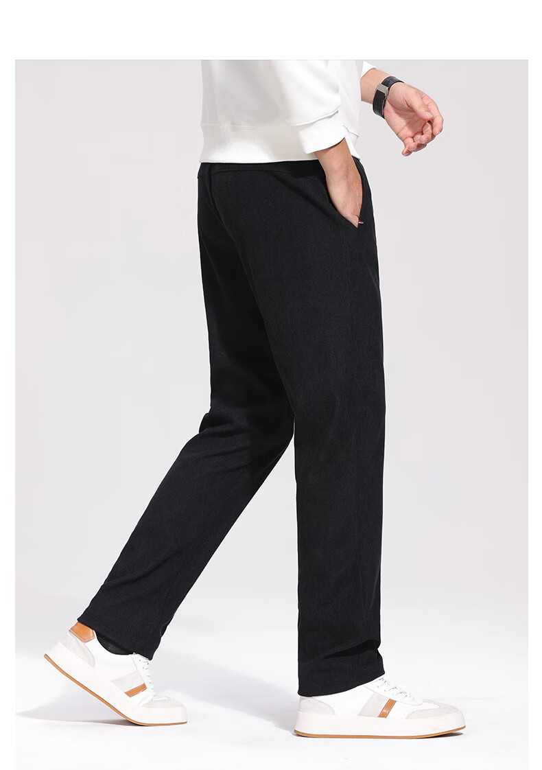 ROMON Men's Casual Corduroy Pants Autumn Business Commuting Straight Leg Trousers Black XL ZH502 7