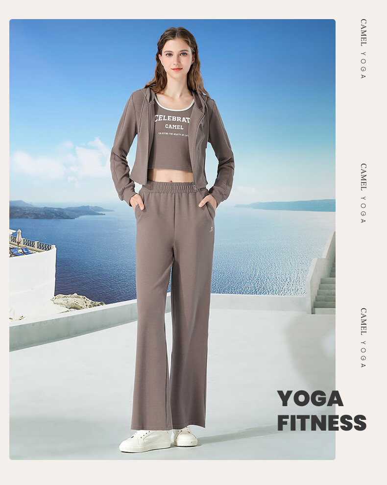 CAMEL Casual Sports Set, New Women's Outerwear, Wide-Leg Straight Pants, Vest Three-Piece Set, Knitted Casual Sportswear 23
