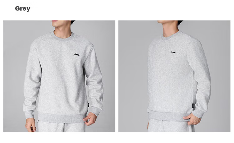 Li-Ning Sports Sweatshirt for Men, Spring 2026 Round Neck Pullover, Hoodless Simple Solid Color Loose Casual Workout Fitness Long-Sleeve Top 20