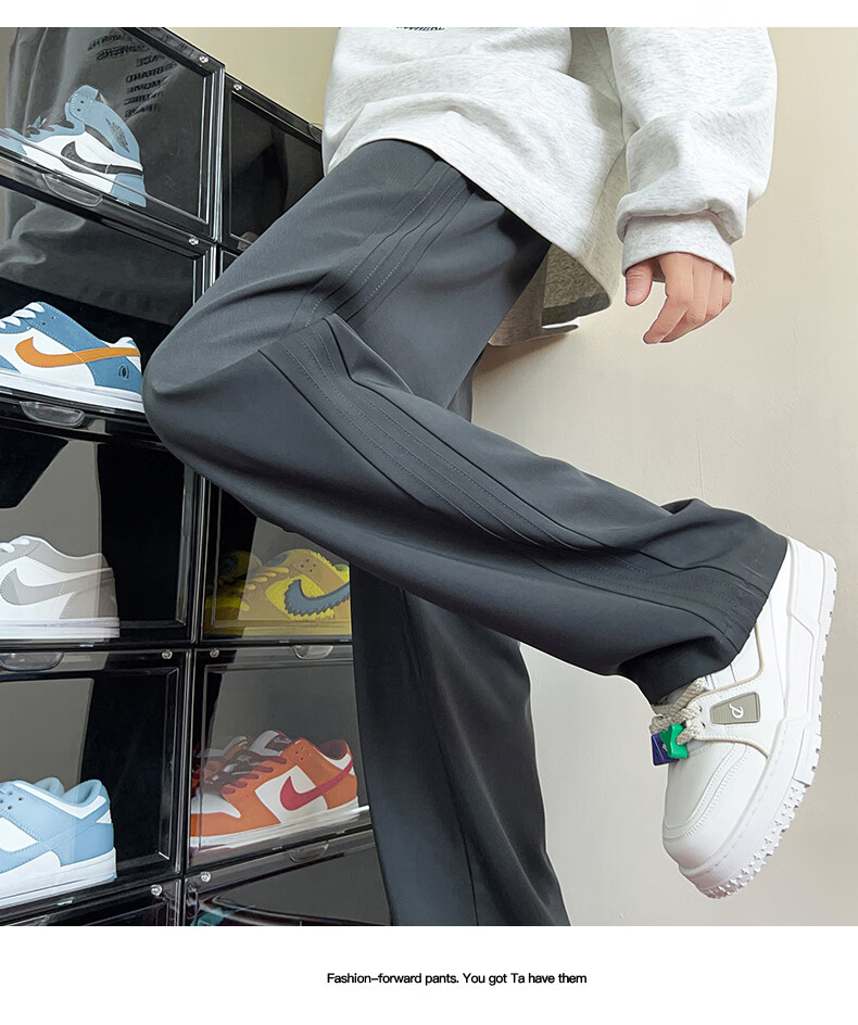 Dingfengbaoluo Casual Pants for Men, Spring And Summer Draping Loose Straight-Leg Trousers, Trendy Wide-Leg Sweatpants DFK28 Black M 12