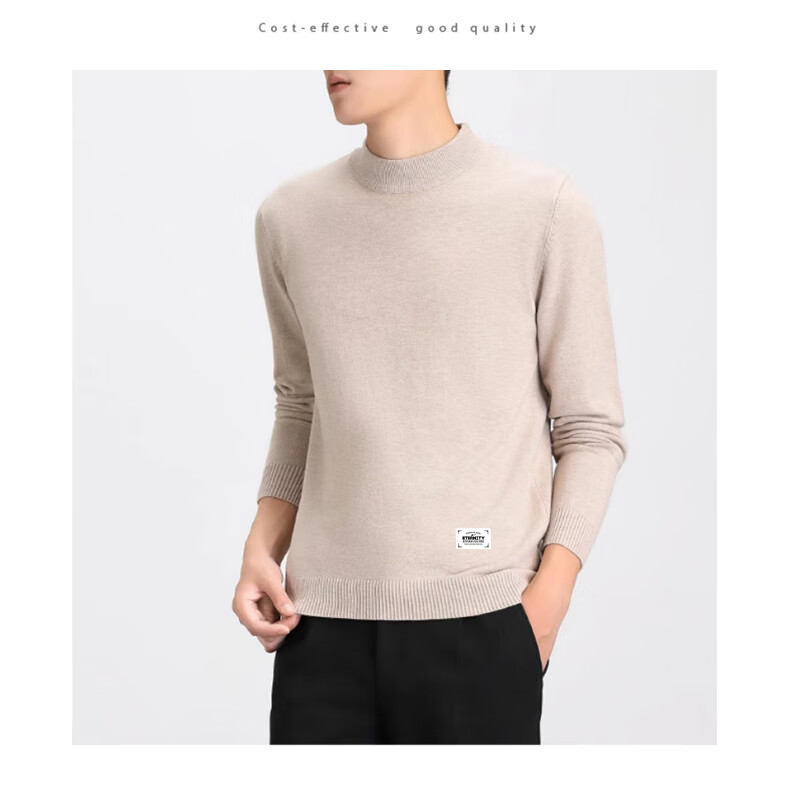 Huili All-Wool Sweater for Men, Autumn And Winter High-End Round Neck Warm Base Layer Knit Pullover, Black, Size L 14