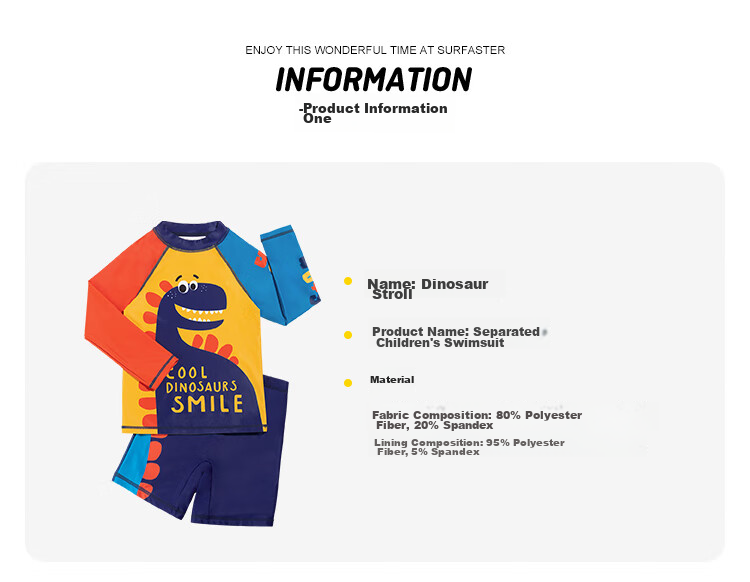 Sulang UPF50+ Sun Protection | 20% Spandex High-Elastic Long-Sleeve And Pants Children's Boys Swimwear Dinosaur Walking Pants 110 5