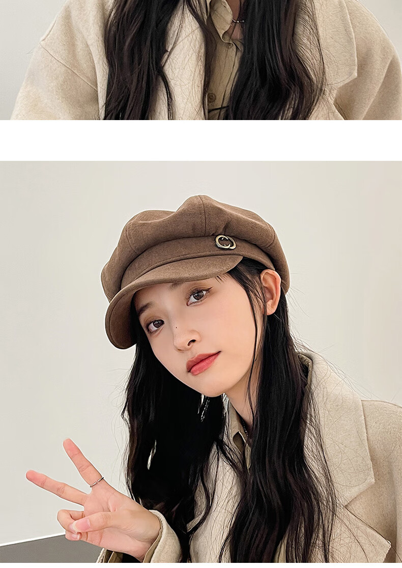XUEXIMAN Women's Beret Korean Style British Vintage Versatile Face-Slimming Octagonal Painter Duckbill Cap 6