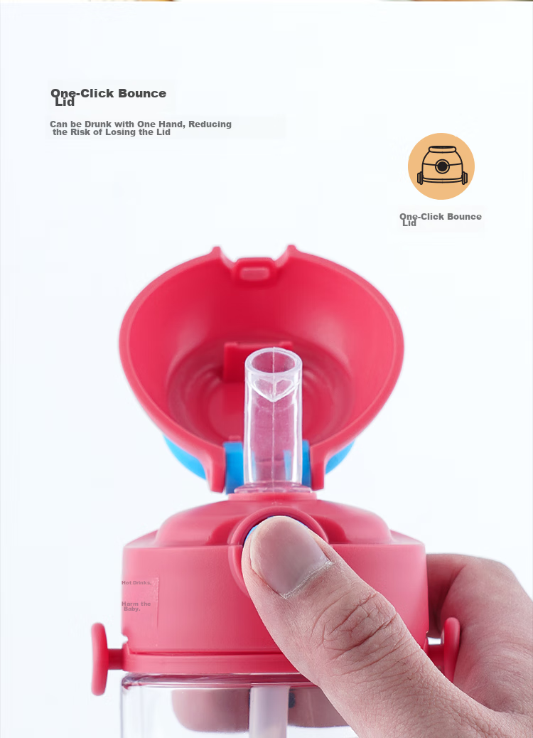LOCK&LOCK Children's Straw Cup, Donut Water Bottle, Student Outdoor Handle Strap, Tritan Material Cup, 460ml, Pink 6