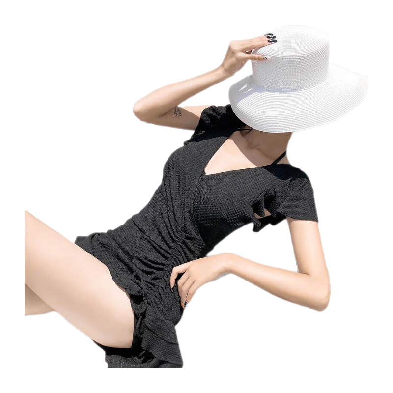 DK Swimsuit for Women with Small Chest, Conservative, Tummy-Covering, Slimming, Korean Instagram Style, Sexy One-Piece, Vacation Beach Dress, Hot Spring Swimwear