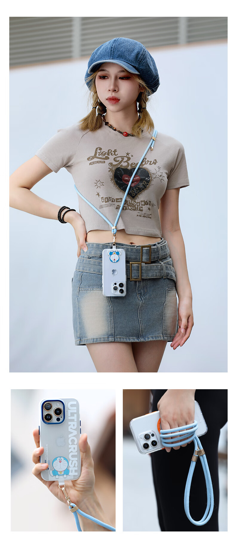 ROCK Doraemon Phone Lanyard, Neck Strap, Crossbody Phone Chain, Wrist Weave, Anti-Theft, Anti-Loss Device, Shockproof, Portable, Durable, High-End Feel, Cute Cartoon Design for Men And Women, Tongluoshao 4