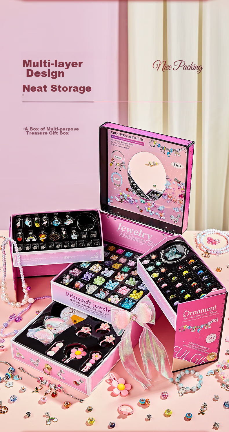 BEIBITONGHUA Bracelet Beads Toy for Children, Girls' Jewelry And Hair Accessories Gift Box, Pretend Play DIY Handmade Birthday Gift 9