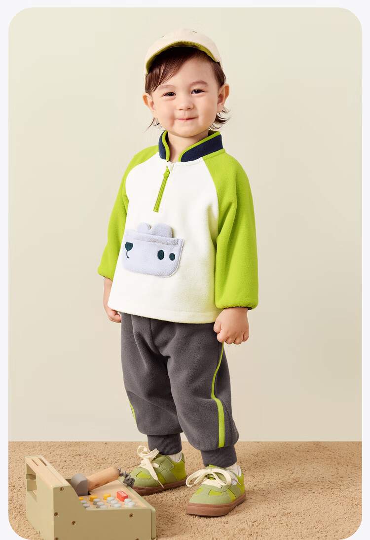 Minibala [Clean Electric Fleece] Warm Anti-Static Fleece Sweatshirt And Pants for Boys And Girls, Cute Baby Hoodie And Long Pants 6