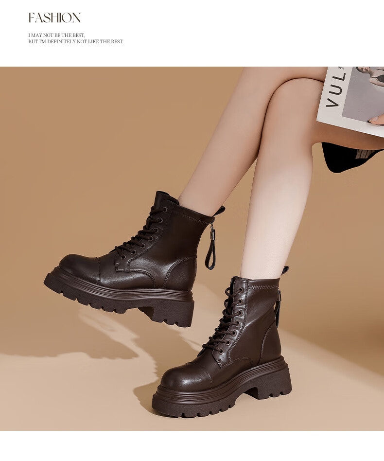 Daphne British Style Women's Ankle Boots Small Size Thick Sole Lace-up Martin Boots Black Sweet Cool Trendy Short Boots Brown 35 5