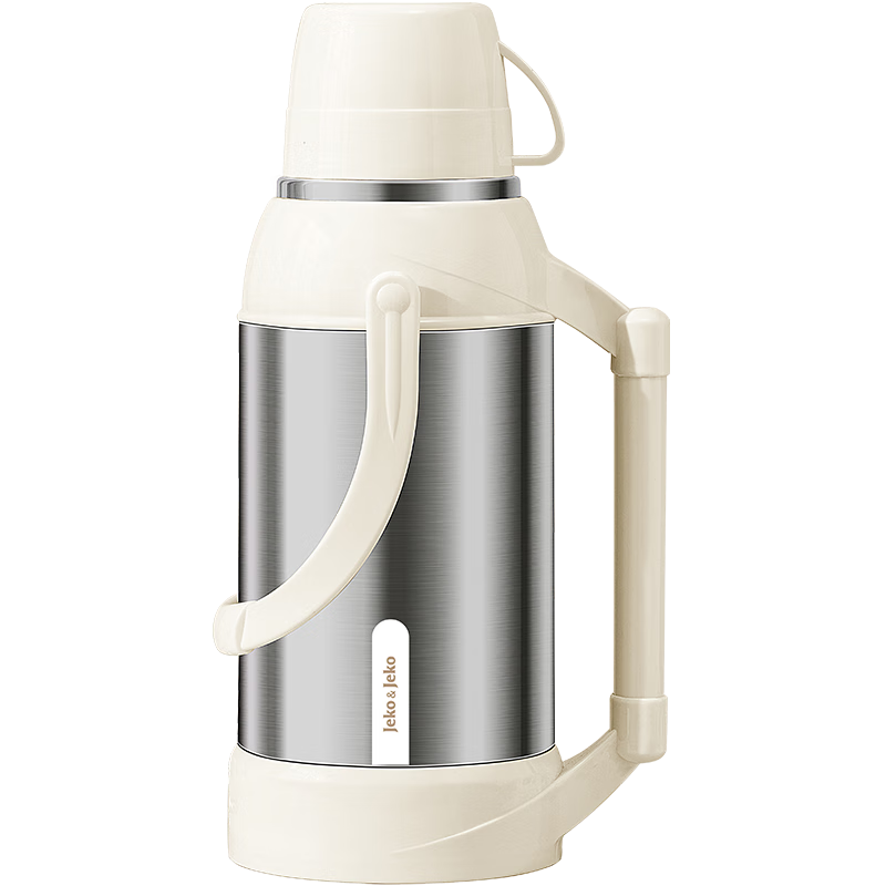 JEKO&JEKO Stainless Steel Insulated Bottle Large Capacity Hot Water Thermos for Student Dormitory, Home Use Water Jug 3.2L Oat Milk White