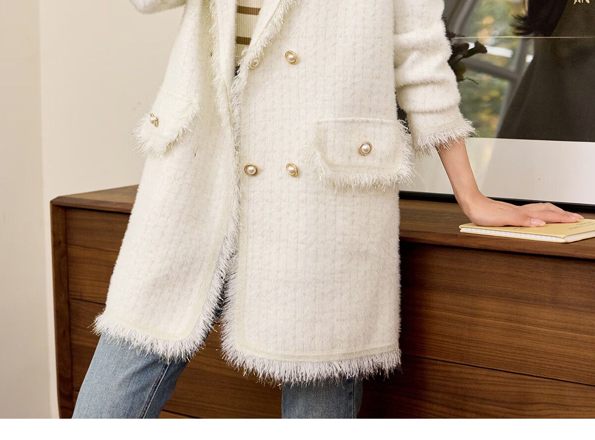 PinCai Women's Small Fragrance Style Mid-Length Elegant Coat Oriental Minimalist Luxury Tassel Jacket P144F6005 13
