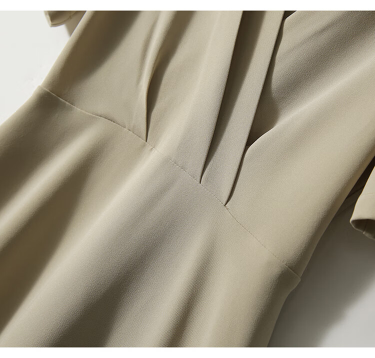 Jeanswest Women's Dress, Summer 2026, Light Luxury Style, Waist-Cinching, French Elegant Feel, Cool Season Slimming, Khaki Color, Size S 11