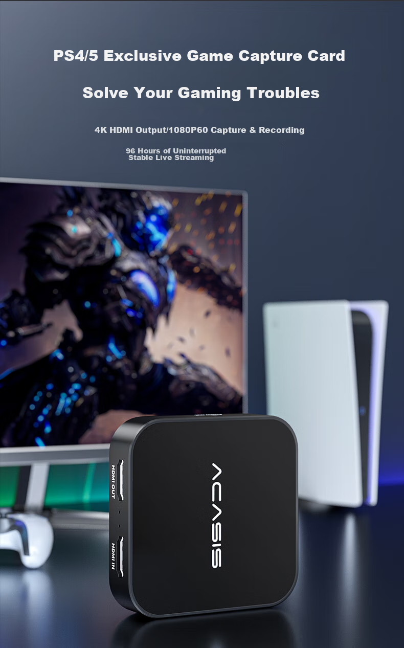 Acasis Video Capture Card, 4K 30Hz Loop-Out Low Latency, Suitable for Sony Canon Cameras, DJI Switch/PS5/NS Computer Games, Live Streaming, Douyin Recording, VC-005 3