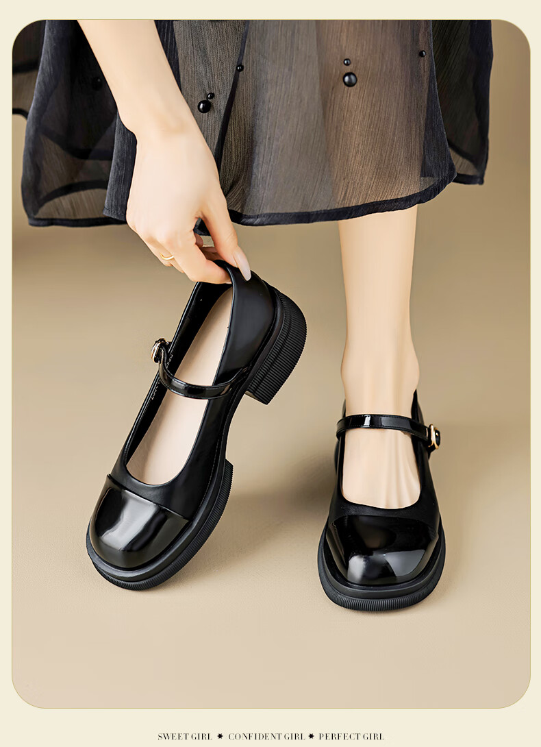 DAPHNE Black And White Mary Jane Shoes for Women, 2026 New Summer Style, Thick-Soled Versatile Shallow-Mouth Flat French Leather Shoes to Match Dresses 7