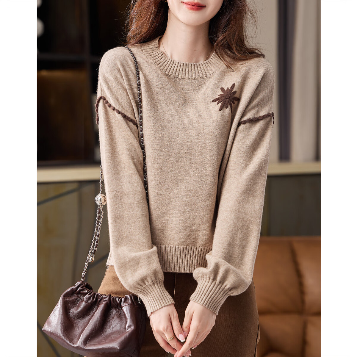 Dme [Meilard Style Sweater], Elegant Round Neck Loose Long-Sleeve Knit Top for Women, Spring And Autumn Seaso