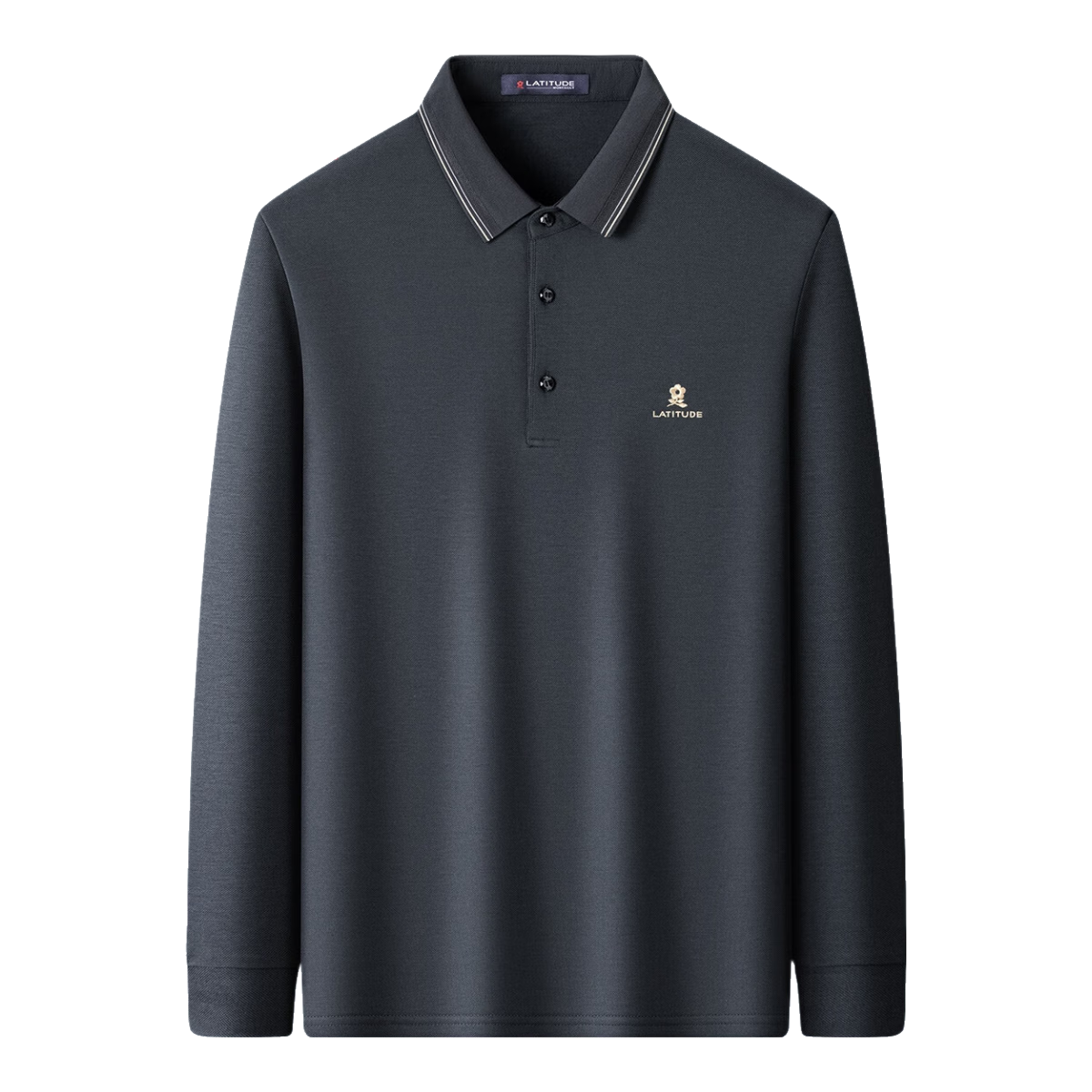 MONTAGUT Men's Long Sleeve Polo Shirt with Mulberry Silk Breathable Pique Cotton, Business Embroidered T-Shirt, Dark Gray, 2XL, Spring Autumn 2025