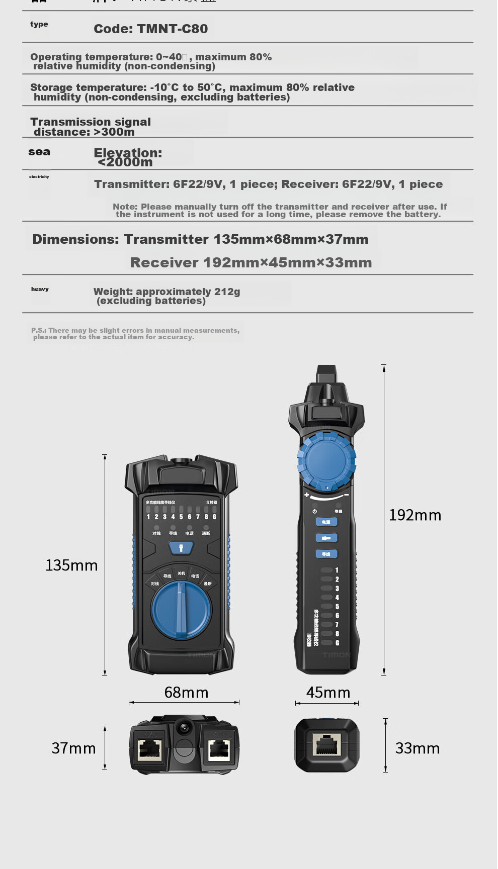 TIMON Network Cable Tester, Multifunctional Telephone And Network Line Tracer, Cable Tester, Wire Connector, Line Finder Tool, Continuity Tester, Anti-Interference, 60V Voltage-Resistant Cable Testing Kit 10
