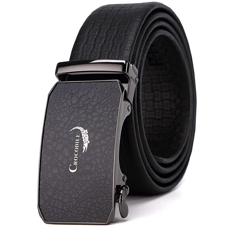 CROCODILE Men's Leather Belt with Automatic Buckle, Crocodile Pattern, Top-Grain Cowhide Waistband, Birthday Gift 12491 for Boyfriend