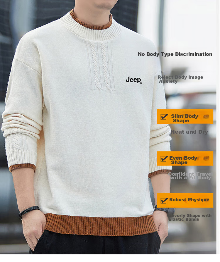JEEP Men's Autumn Winter Warm Crew Neck Knit Sweater Khaki XL 8