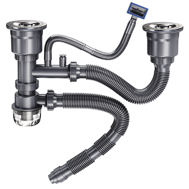 Haili Kitchen Sink Drain Pipe Set, Double Sink 110mm Drainage System, Dishwashing Basin Drainage Pipes, Water Seal, Odor Prevention S16