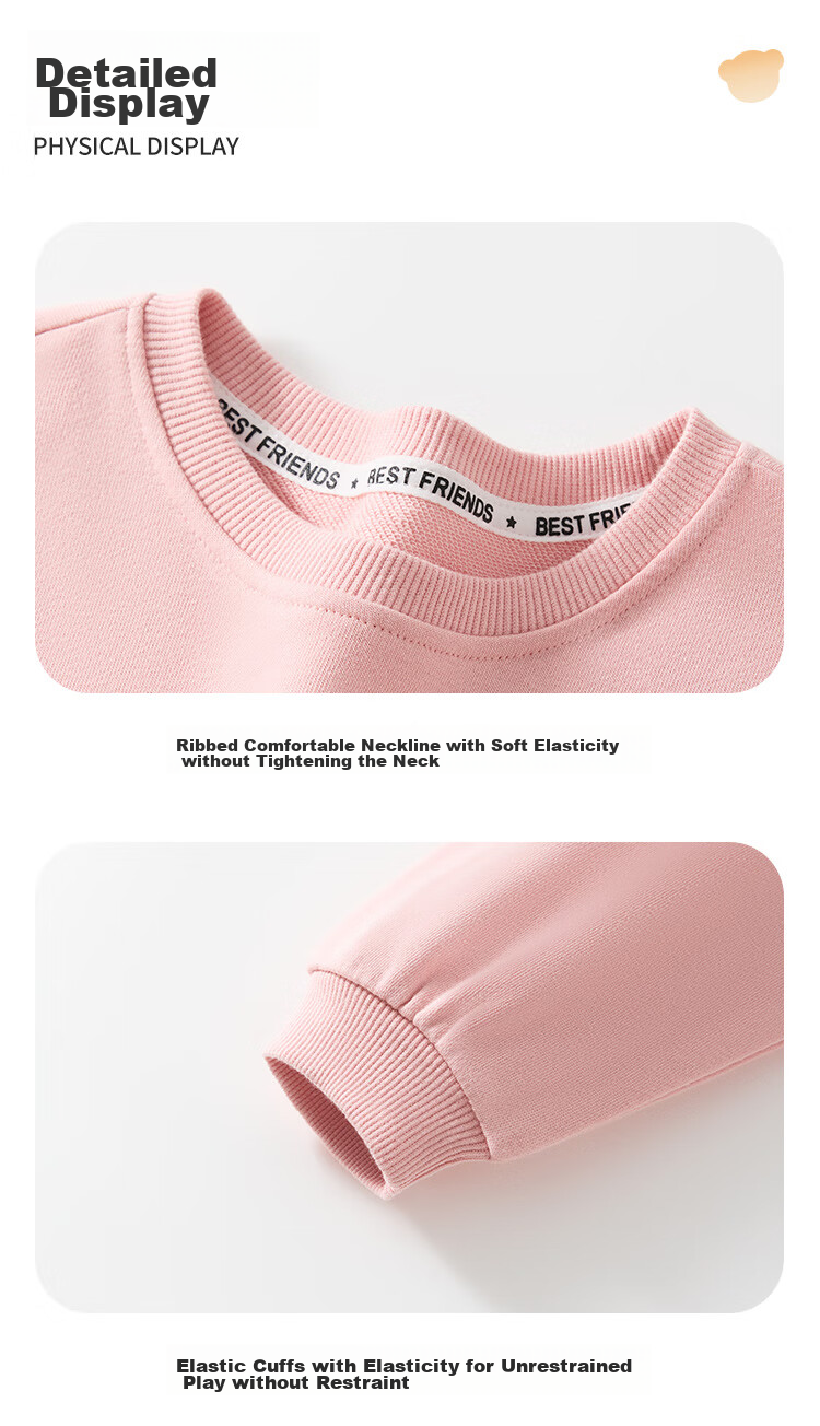 Classic Teddy Girls' Sweatshirt, Children's Autumn Wear, Casual Top for Young Kids, Fashionable And Versatile, Light Pink, Size 100 10