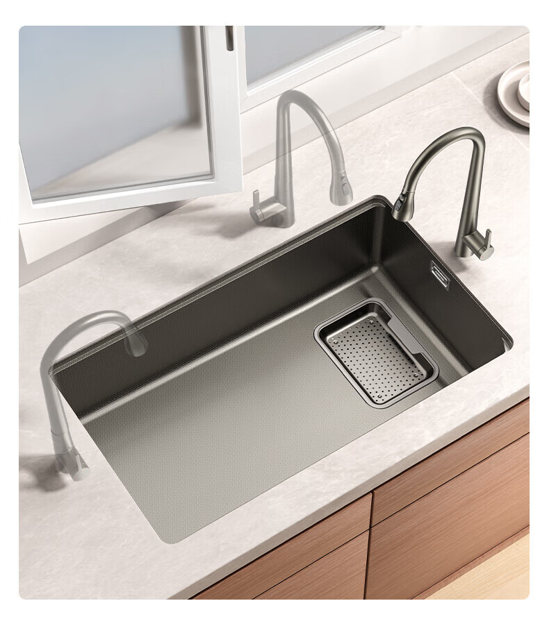 ARROW Kitchen Sink, Large Single Basin, 304 Stainless Steel Vegetable Washing Sink, Integrated Basin, Single Basin, Gunmetal Gray, Rain Drop Textured 25