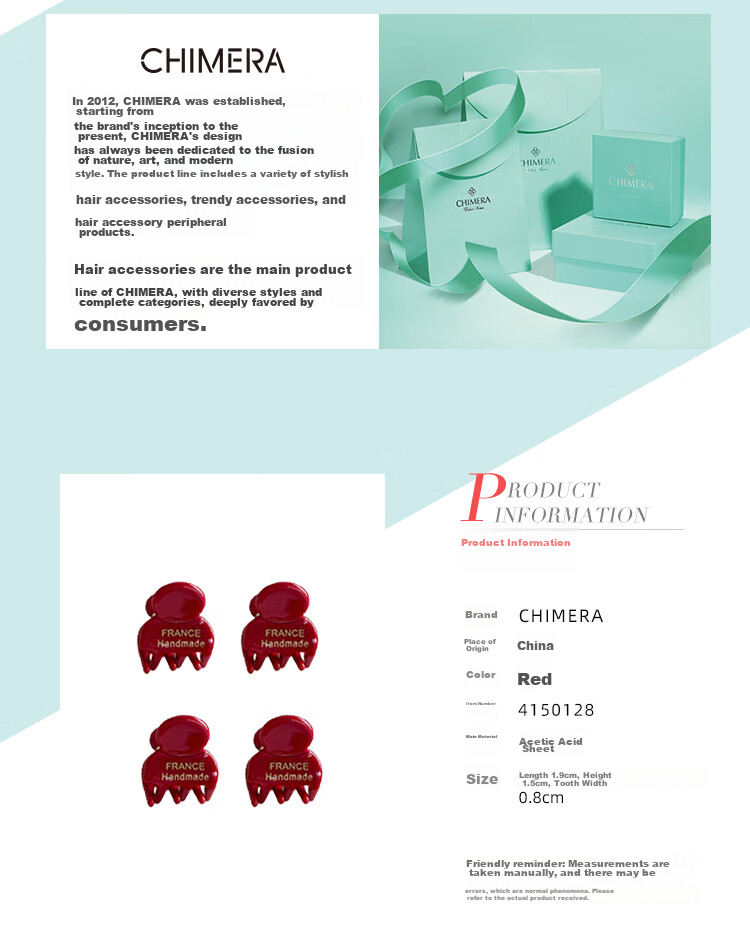 CHIMERA 4-Piece Hair Claw Clips, Air Bangs Hair Claw, Top Side Acid Acetate Hair Clips for Women, Mid-Autumn Festival Gift 2